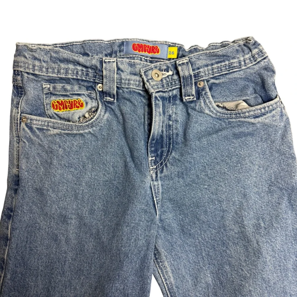 Empyre Relaxed Straight Leg‎ Jeans 26 Blue Denim Embroidered Skateboarding